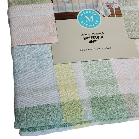 Martha Stewart Jacquard  Flowers and Plaids Pastel Color Tablecloth 60x84 Oblong - Picture 15 of 16
